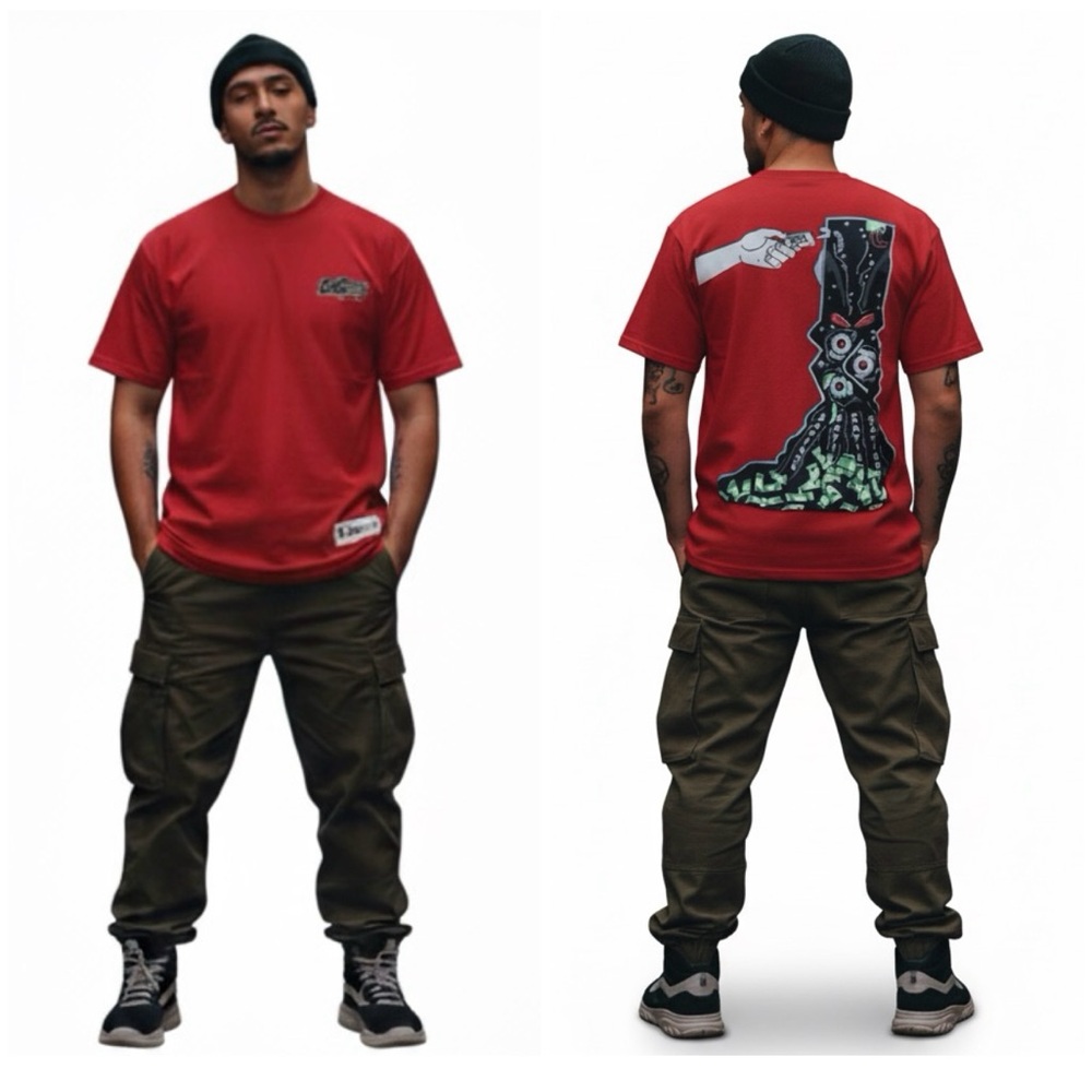 Sakcrazy Clothing Red GraphicT-Shirt Size LMen’s-Savings Money Desing-Streetwear